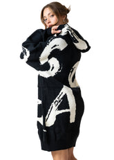 Hooded Graffiti Knit Sweater