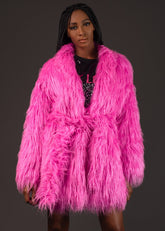 Hot Pink Mongolian Faux Fur Coat Outerwear Kate Hewko 