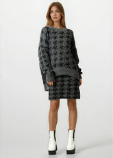Houndstooth Knitted Skirt Set