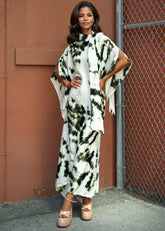 Ink Wash Mock Neck Kaftan Dress