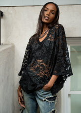 Lace Batwing Sleeve Blouse