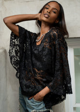 Lace Batwing Sleeve Blouse