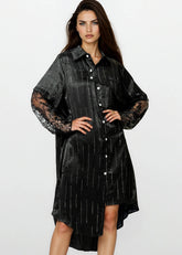Lace & Rhinestone Statement Shirt Dress