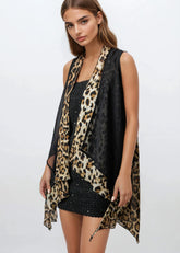 Layered Chiffon Leopard Vest