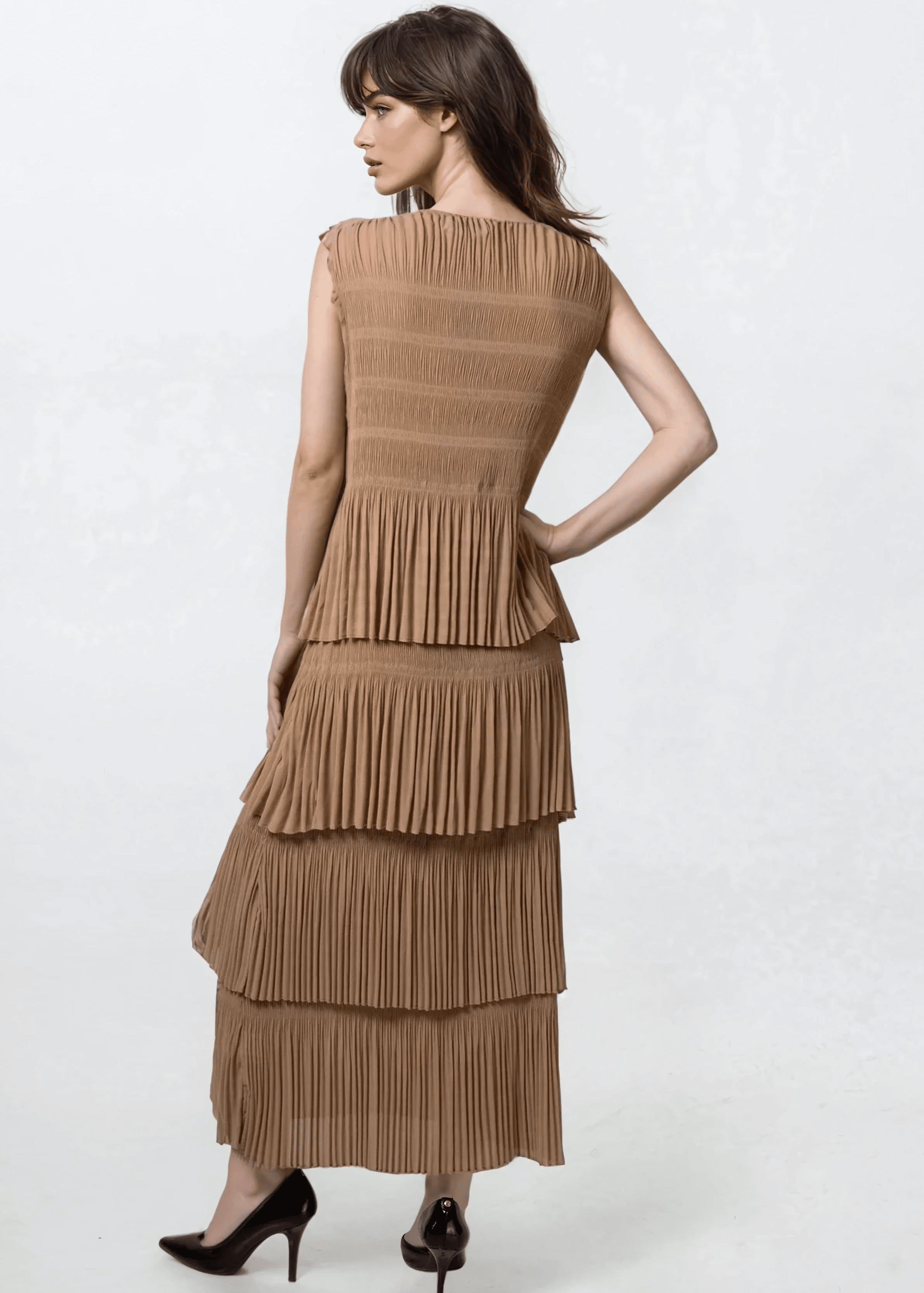 pleated dress canada Brown Pleated Maxi Dress XXL