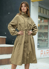 Long Drawstring Cargo Trench