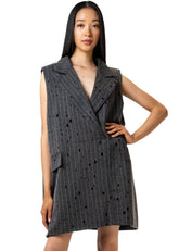 Long Embellished Pinstripe Vest