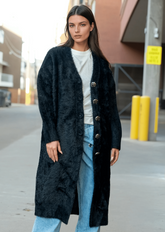 Long Faux Fur Buttoned Cardigan