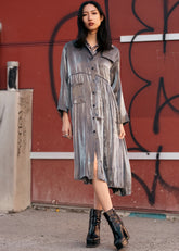 Long Metallic Button Up Layering Pieces Kate Hewko Silver One Size 