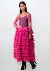 Long Sleeve Tulle Overlay Dress