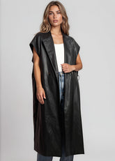 Long Vegan Leather Button Up Vest
