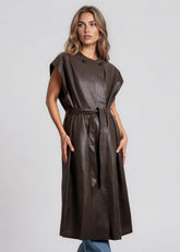 Long Vegan Leather Button Up Vest