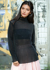 Mesh Sparkle Mock Neck Long Sleeve