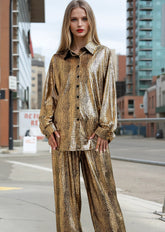 Metallic Croc Button Up Pant Set