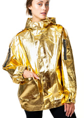 Hooded Metallic Bomber Jacket