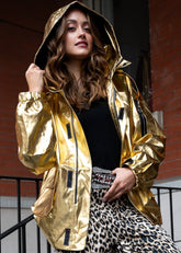 Hooded Metallic Bomber Jacket