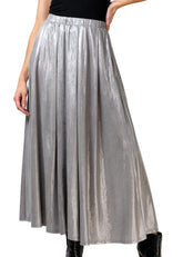 Metallic Silver Midi Skirt