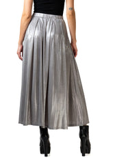 Metallic Silver Midi Skirt