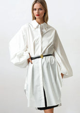 Oversized Balloon Sleeve Belted Dress Shirt
