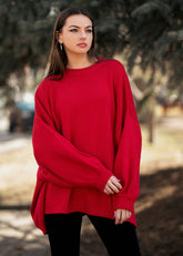 Oversized Balloon Sleeve Sweater Sweaters Kate Hewko One Size Red 