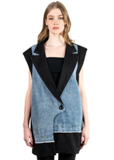 Oversized Denim Contrast Tuxedo Vest