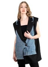 Oversized Denim Contrast Tuxedo Vest