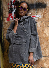 Oversized Hooded Denim Tunic