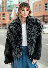 Oversized Lapel Cropped Faux Fur Coat