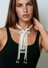 Pearl Bow Tassel Necklace