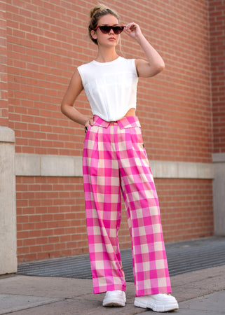 Checkered palazzo pants shop