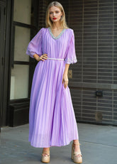 Pleated Embellished Maxi Dress