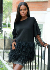 Polka Dot Sleeve Layered Tulle Tunic