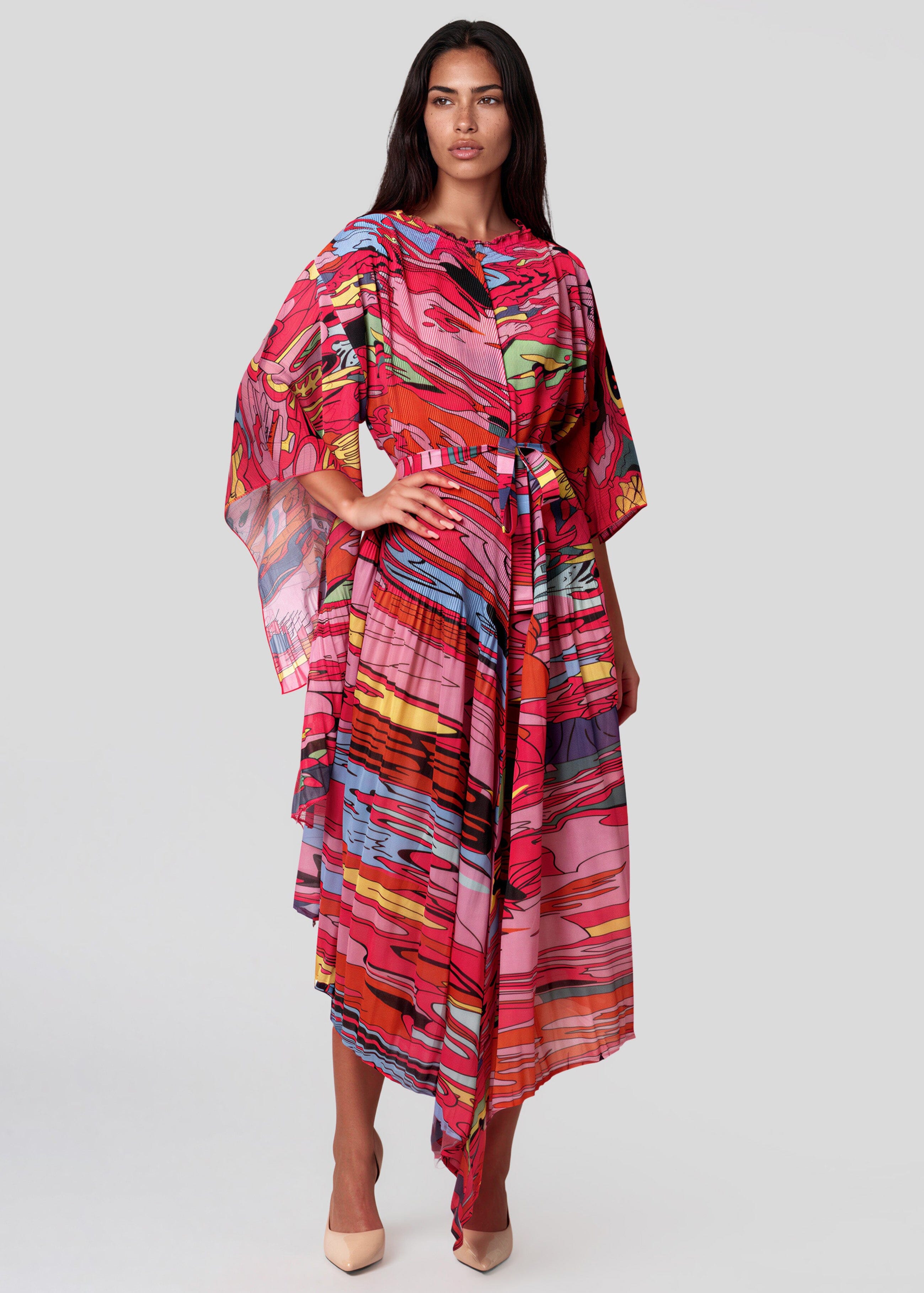 pleated dress canada Pop Art Belted Pleated Dress