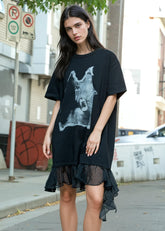Punk Print Ruffle Hem Tee Dress