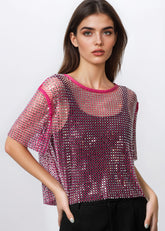 Rhinestone Fishnet Cropped Tee