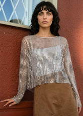 Rhinestone Fishnet Long Sleeve