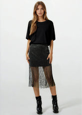 Rhinestone Sheer Tassel Skirt
