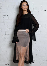 Rhinestone Sheer Tassel Skirt