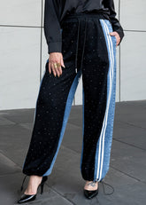 Rhinestone Studded Athleisure Denim Pant