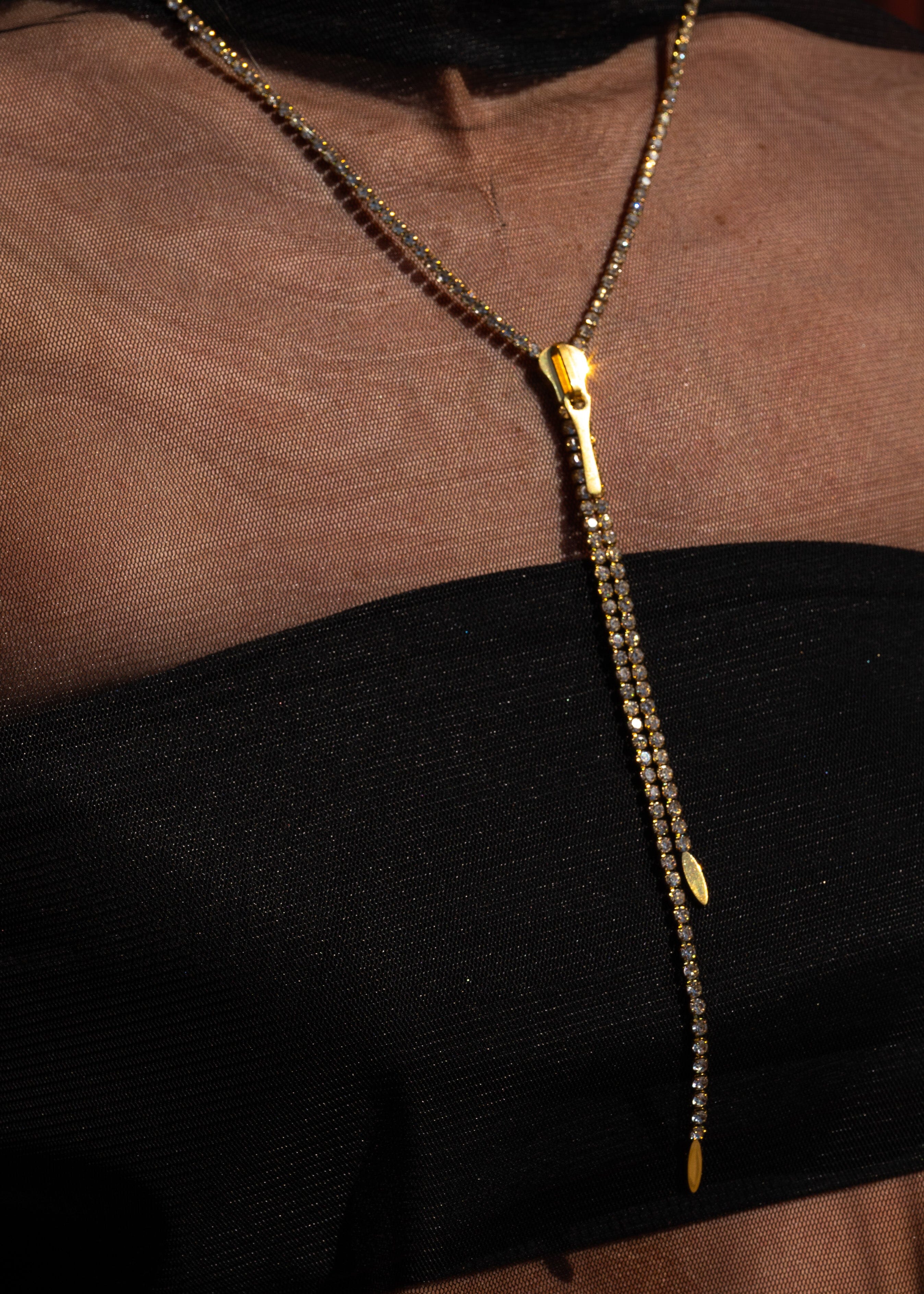 Rhinestone Zipper Chain Necklace Necklaces Kate Hewko 