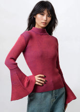 Ribbed Bell Sleeve Mock Neck Top