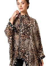 Rivet Trim Leopard Zip Kimono