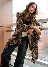 Rivet Trim Leopard Zip Kimono