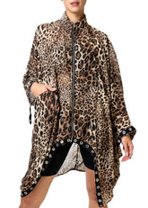 Rivet Trim Leopard Zip Kimono