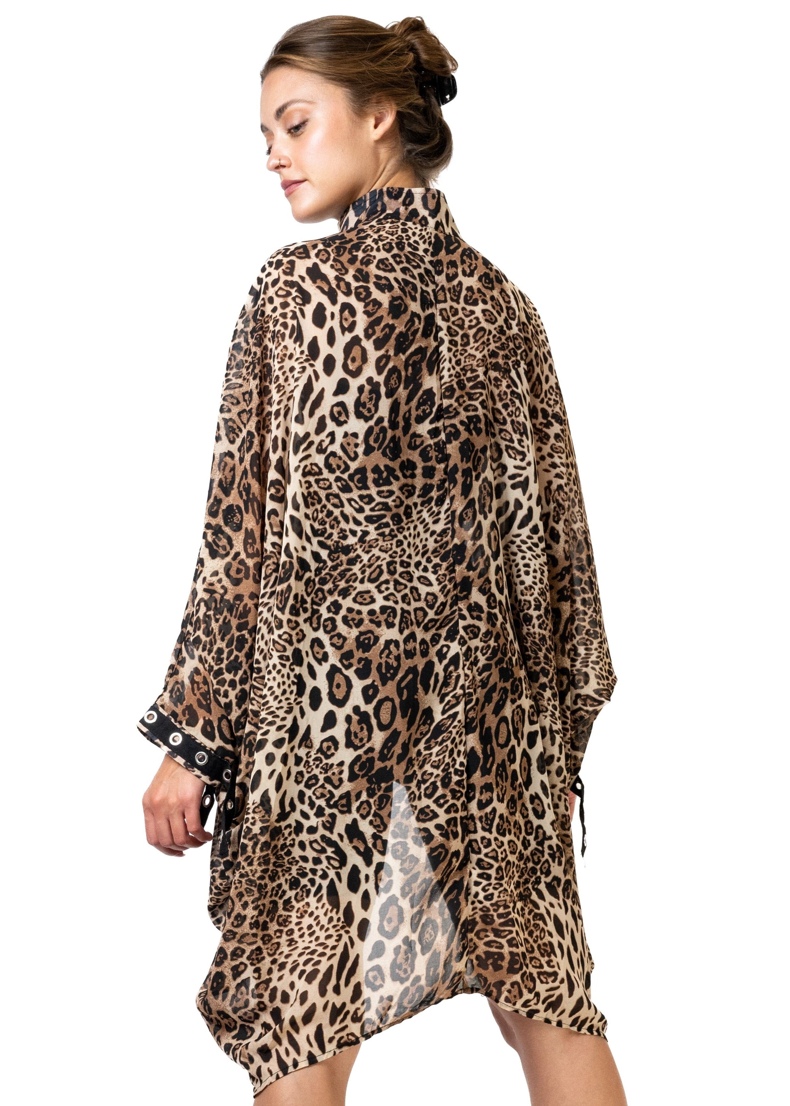 Chiffon Kimono Leopard Print Kimono Jacket Doublju Women's 3/4