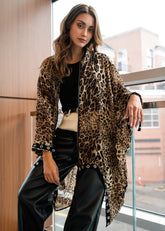 Rivet Trim Leopard Zip Kimono