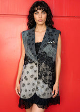 Rose Print Lace Patchwork Vest
