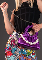 Ruched Satin + Pearl Bag Accessories Kate Hewko Purple 