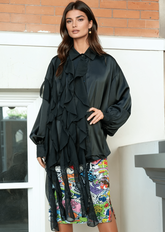 Ruffle Draped Satin Dress Shirt