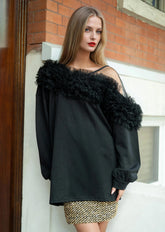 Ruffle + Mesh Cold Shoulder Long Sleeve